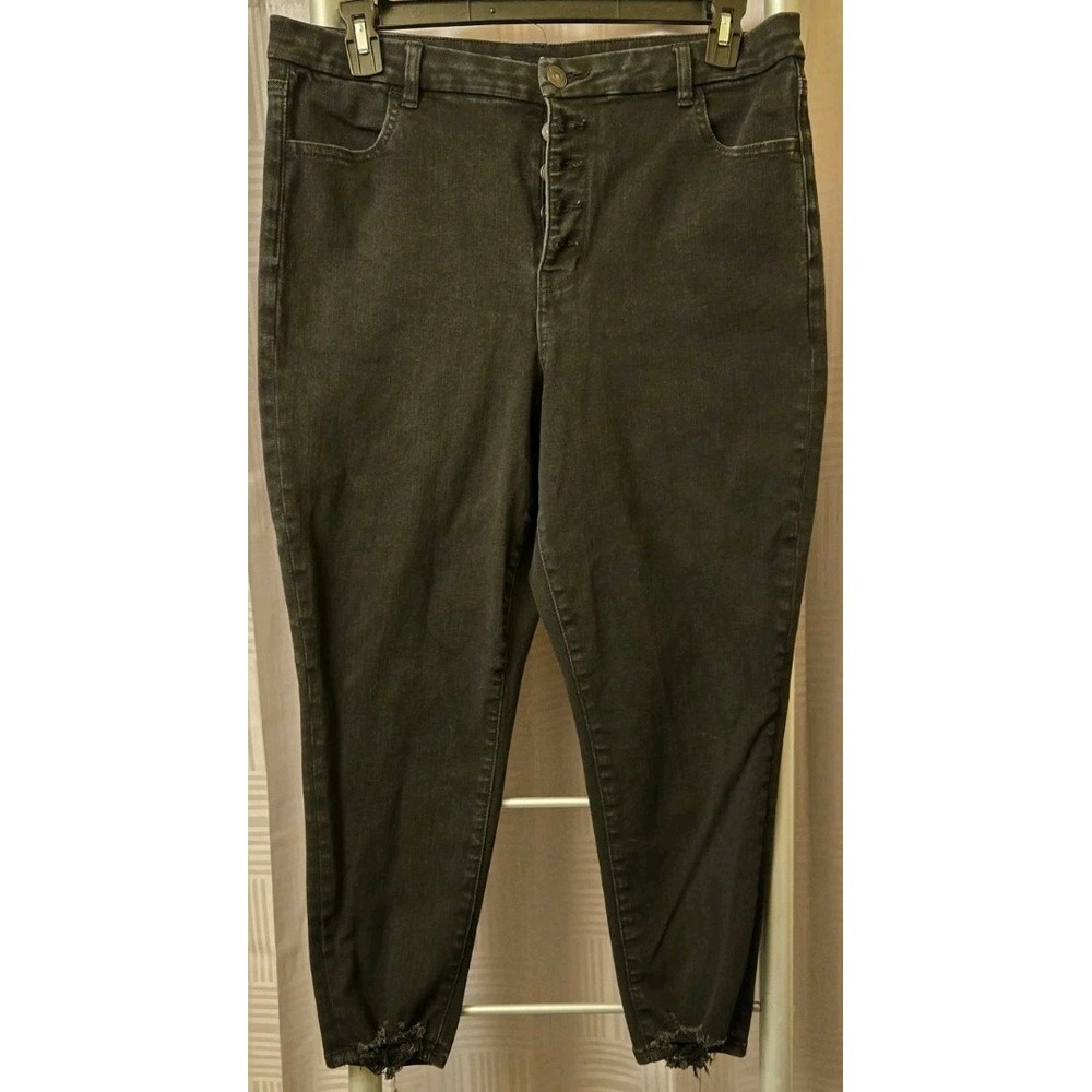 American Eagle The Dream Jean Womens Sz 18 Distressed Jegging Black Button Fly
